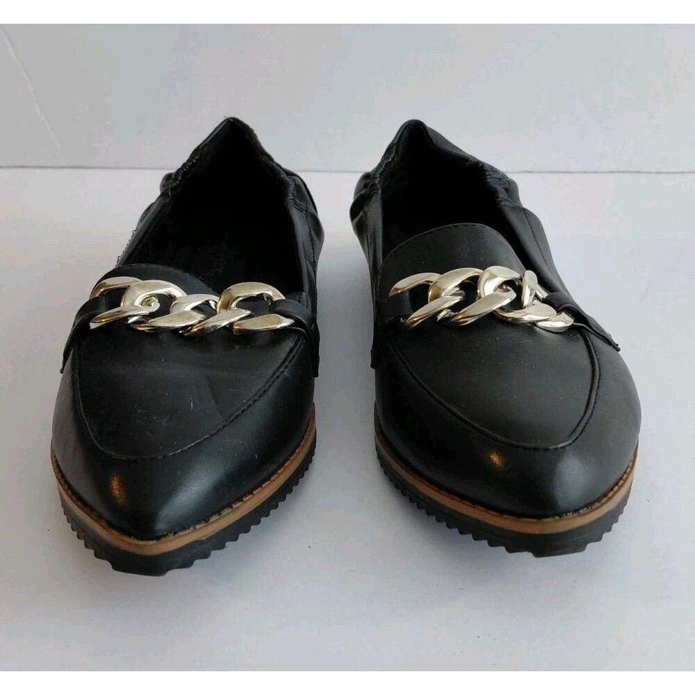 Sophia Taylor Size 8M Black Ballet Flats w/Elastic And Silver Chain Detail